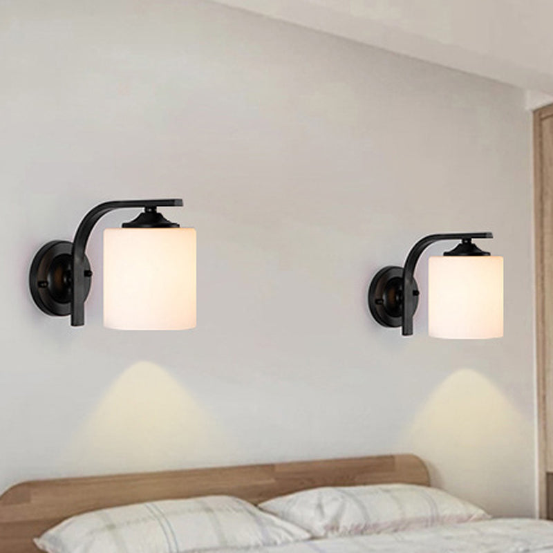 Minimalism Wall Sconce Cylinder Glass Wall Light Fixture in Black for Bedroom
