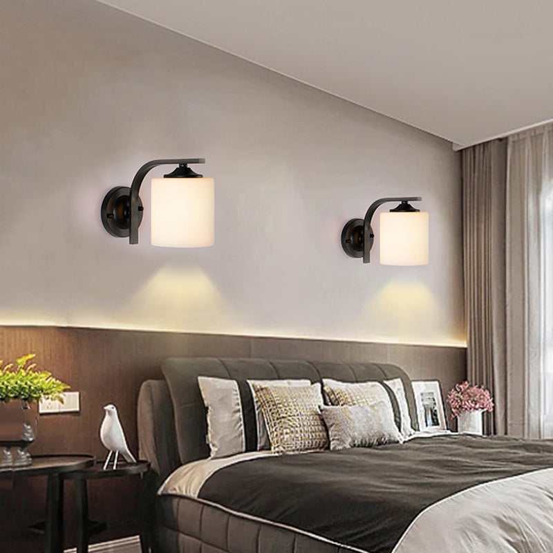 Minimalism Wall Sconce Cylinder Glass Wall Light Fixture in Black for Bedroom