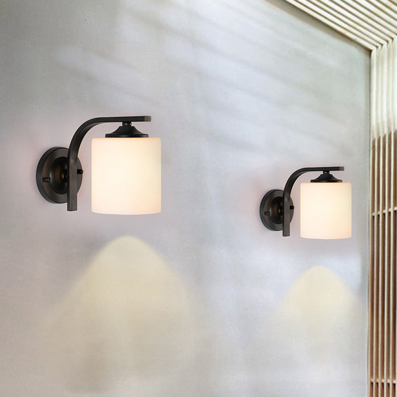 Minimalism Wall Sconce Cylinder Glass Wall Light Fixture in Black for Bedroom