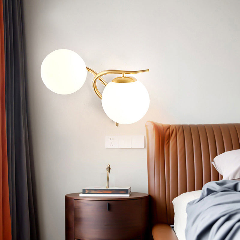 Modernist Wall Sconce Double Globe Wall Light Fixture with Glass for Bedroom