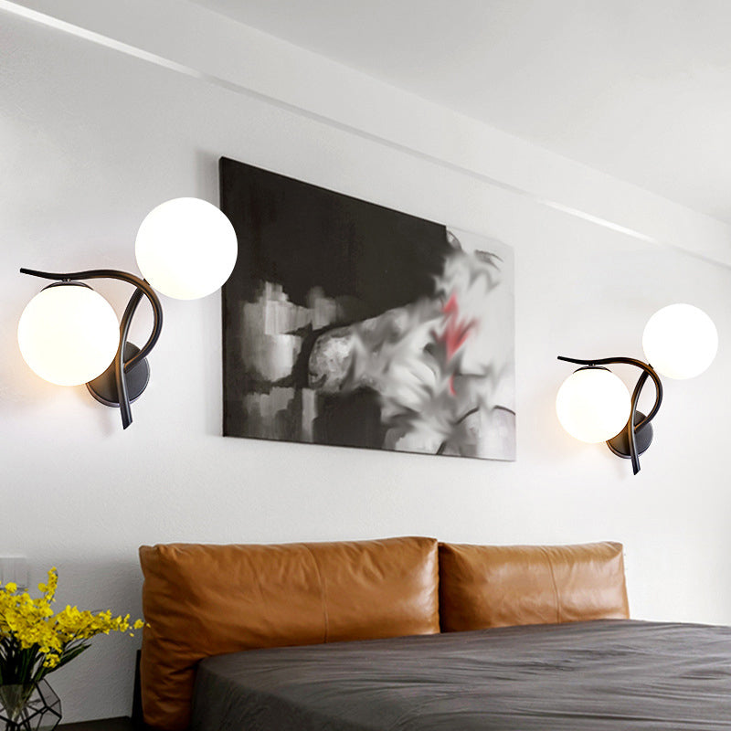 Modernist Wall Sconce Double Globe Wall Light Fixture with Glass for Bedroom