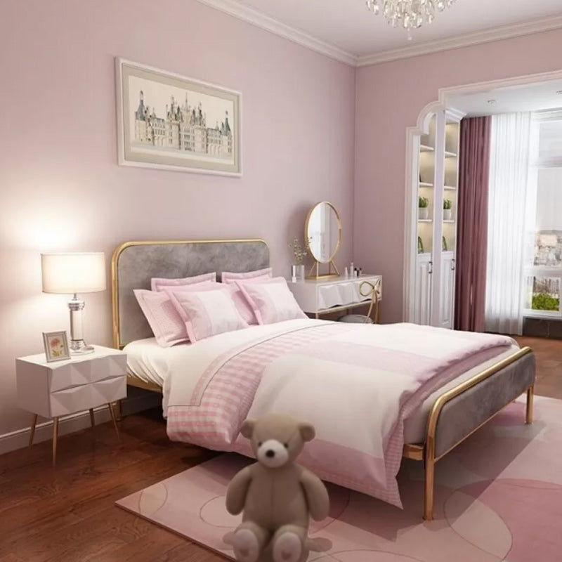 Glam Platform Bed Iron Frame Standard Bed with Rectangular Headboard