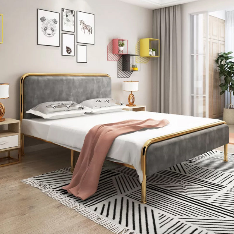 Glam Platform Bed Iron Frame Standard Bed with Rectangular Headboard