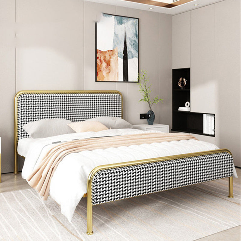 Glam Platform Bed Iron Frame Standard Bed with Rectangular Headboard