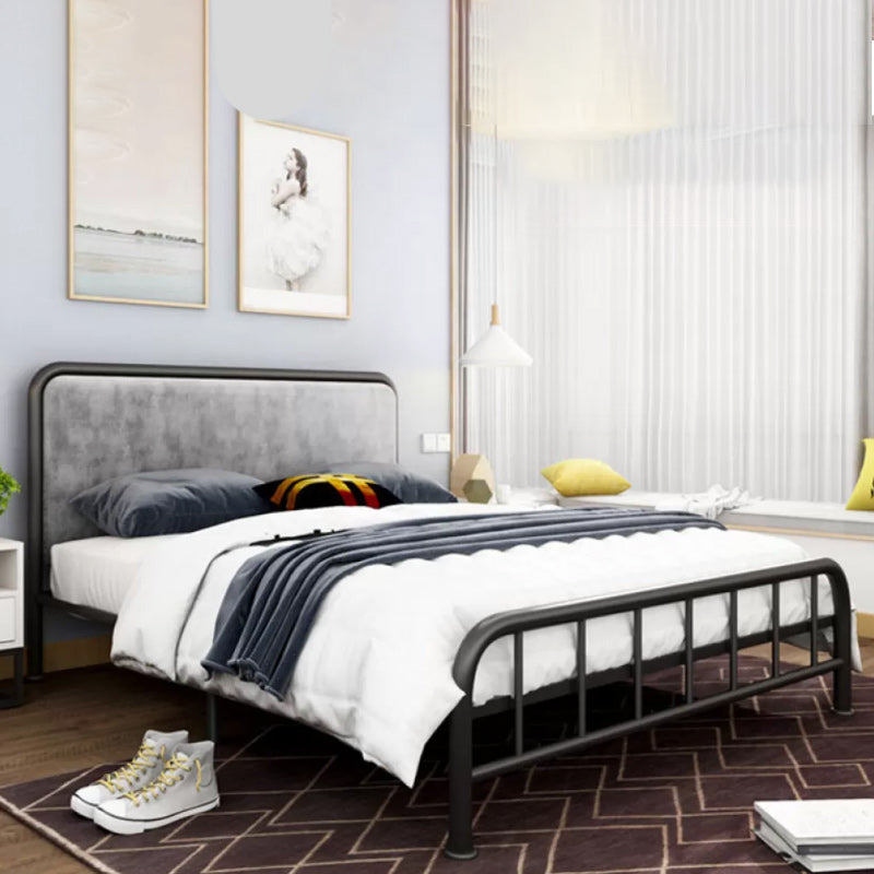 Glam Platform Bed Iron Frame Standard Bed with Rectangular Headboard