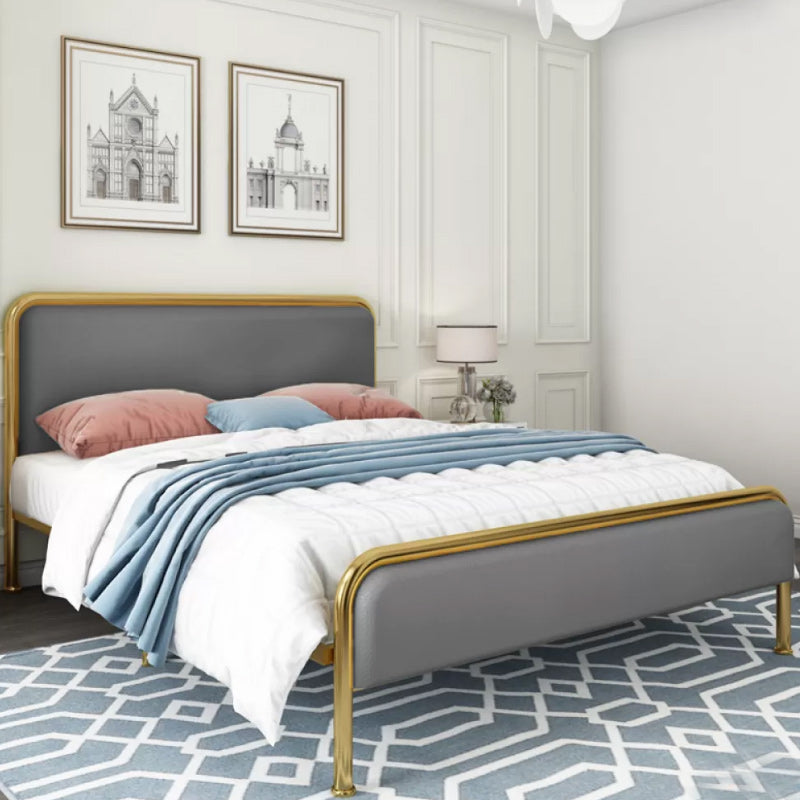 Glam Platform Bed Iron Frame Standard Bed with Rectangular Headboard