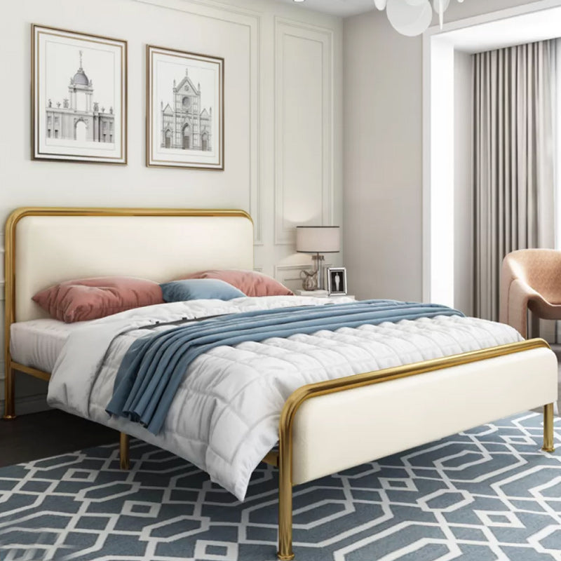 Glam Platform Bed Iron Frame Standard Bed with Rectangular Headboard