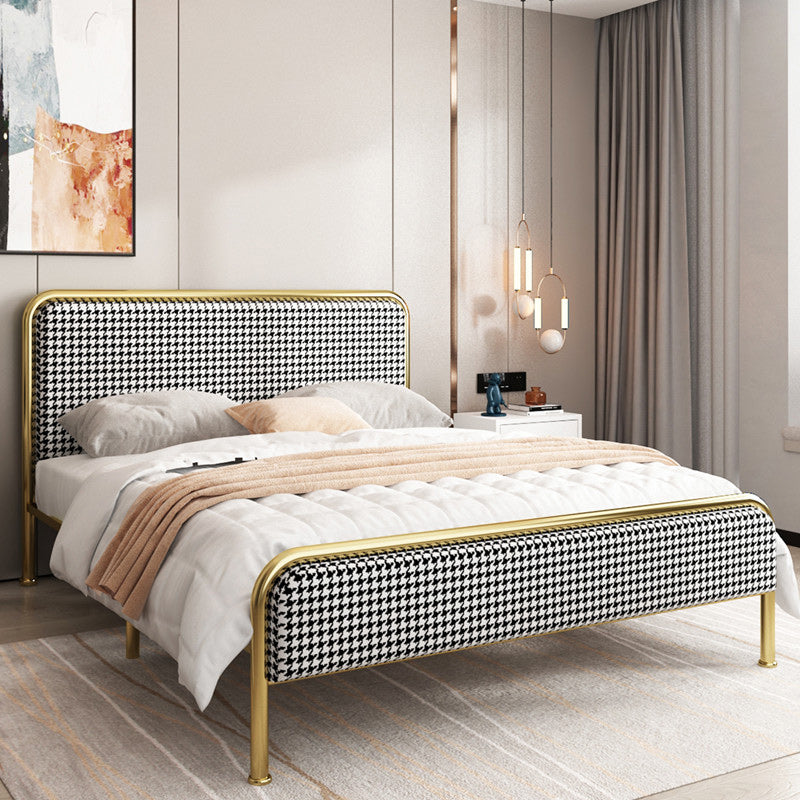 Glam Platform Bed Iron Frame Standard Bed with Rectangular Headboard