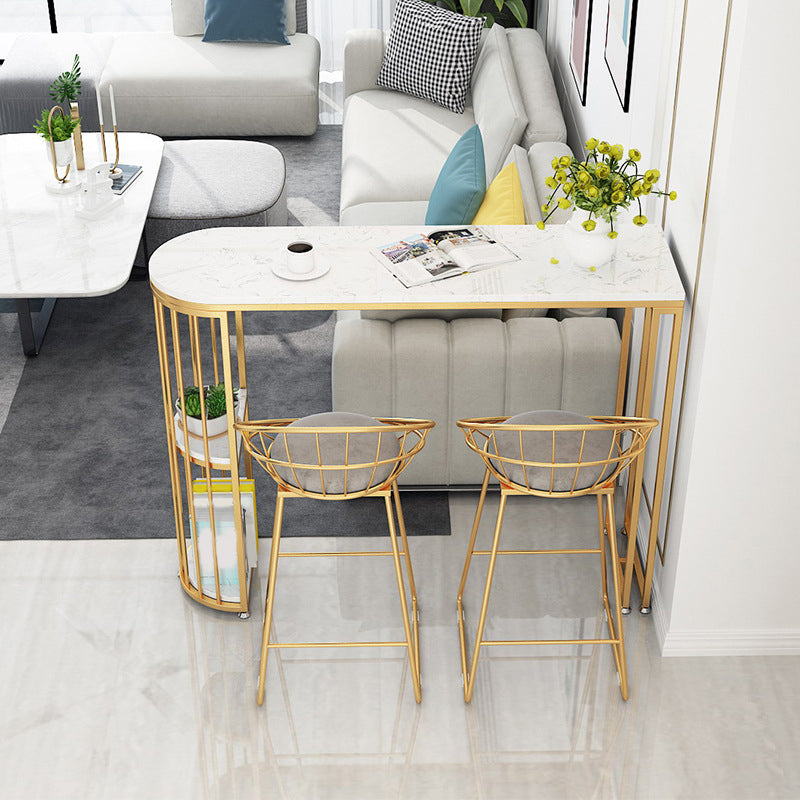 Glam Style Bar Table 1/3 Pieces Faux Marble Fixed Table and Stool Set