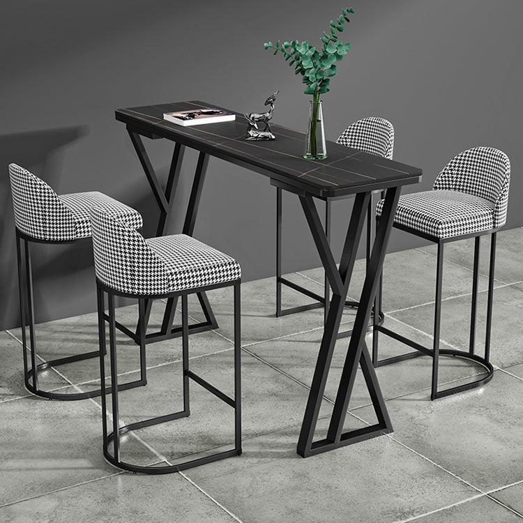 Industrial 1/5 Pieces Bar Table Set Rectangle Stone Counter Table with High Stools