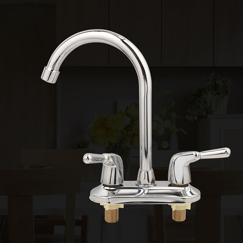 Modern Kitchen Sink Faucet Brass Double Knob Handle Gooseneck Bar Prep Kitchen Faucet