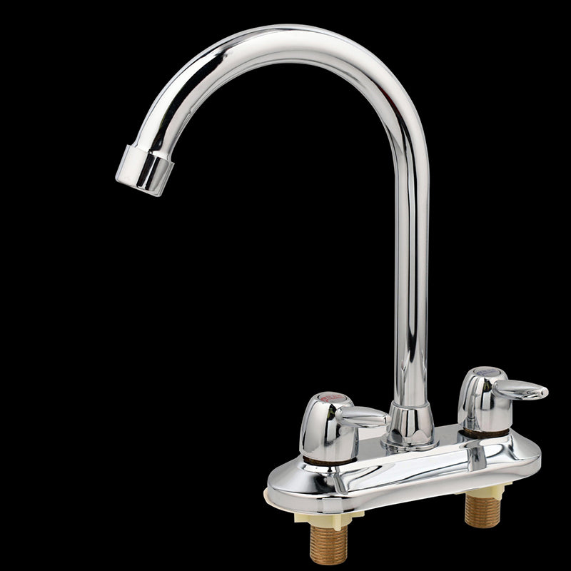 Modern Kitchen Sink Faucet Brass Double Knob Handle Gooseneck Bar Prep Kitchen Faucet