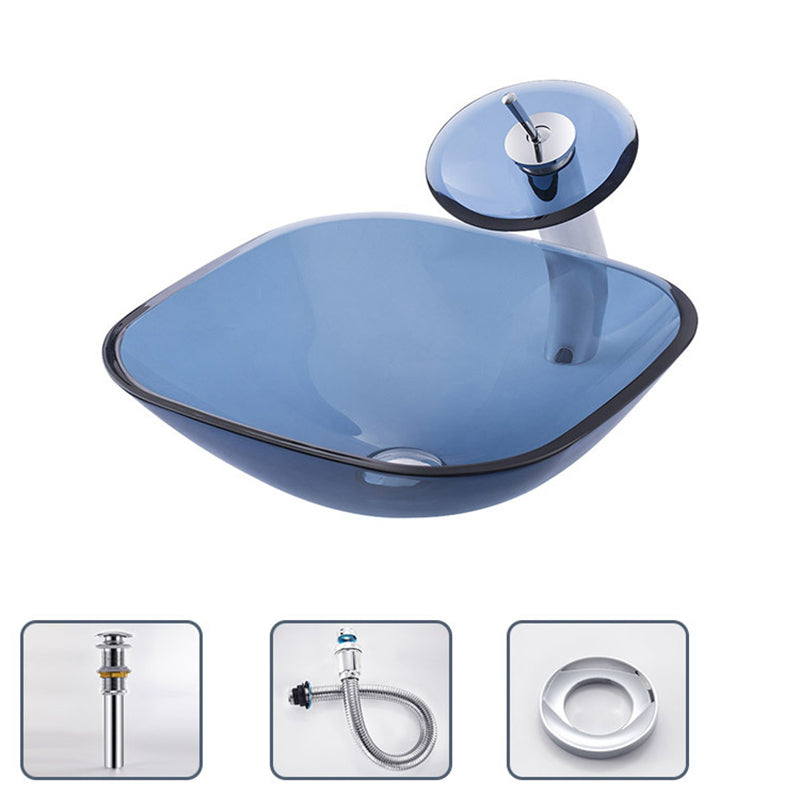 Creative Vessel Bathroom Sink Glass Vessel Lavatory Sink in Blue