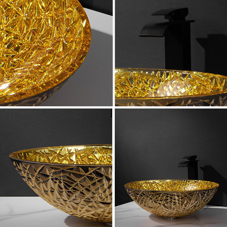 Creative Oval Bathroom Sink Glass Vessel Lavatory Sink with Pop-Up Drain