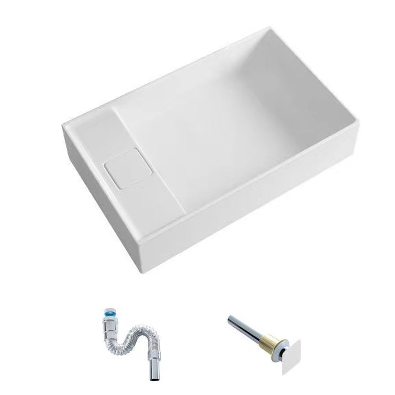 Modern Vessel Bathroom Sink Rectangular Porcelain with Overflow and Faucet Basin Sink