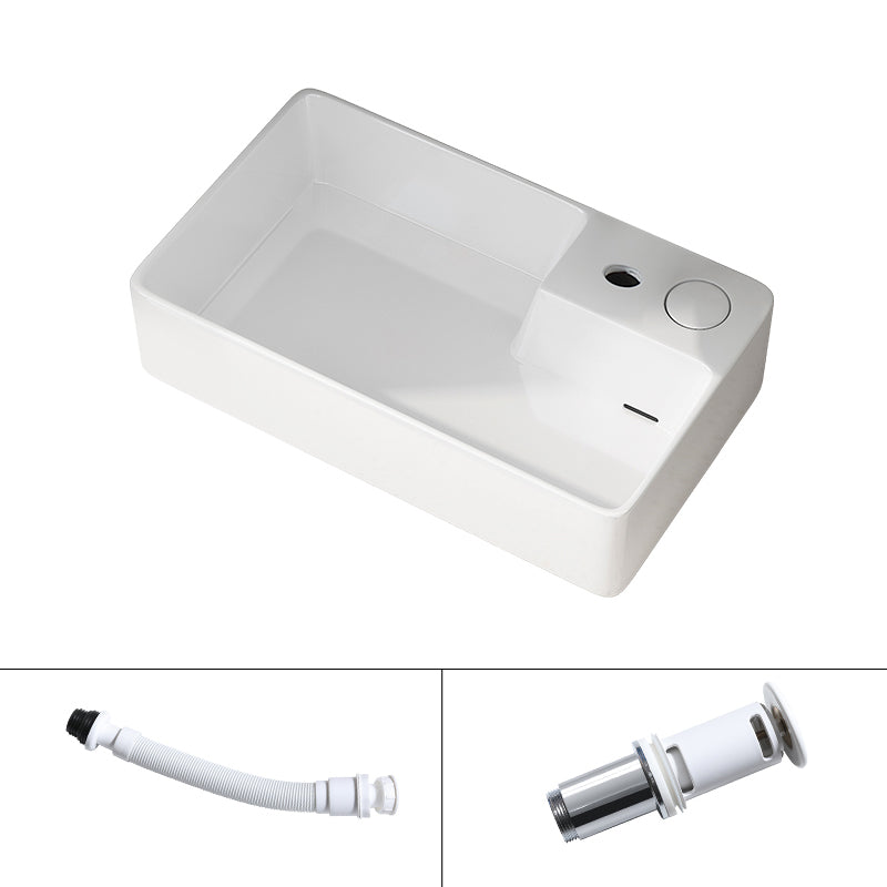 Modern Vessel Bathroom Sink Rectangular Porcelain with Overflow and Faucet Basin Sink