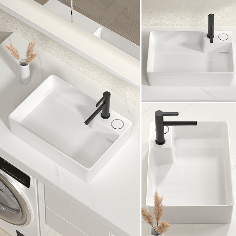 Modern Vessel Bathroom Sink Rectangular Porcelain with Overflow and Faucet Basin Sink