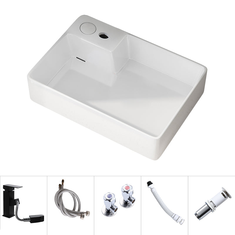 Modern Vessel Bathroom Sink Rectangular Porcelain with Overflow and Faucet Basin Sink