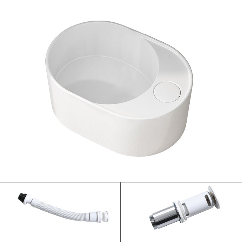 Modern Vessel Bathroom Sink Rectangular Porcelain with Overflow and Faucet Basin Sink