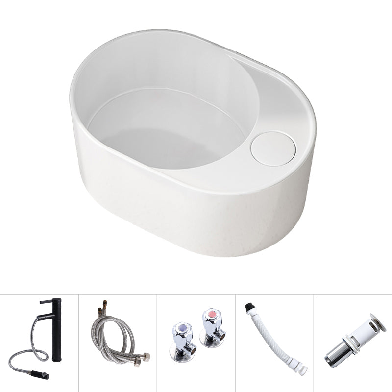Modern Vessel Bathroom Sink Rectangular Porcelain with Overflow and Faucet Basin Sink
