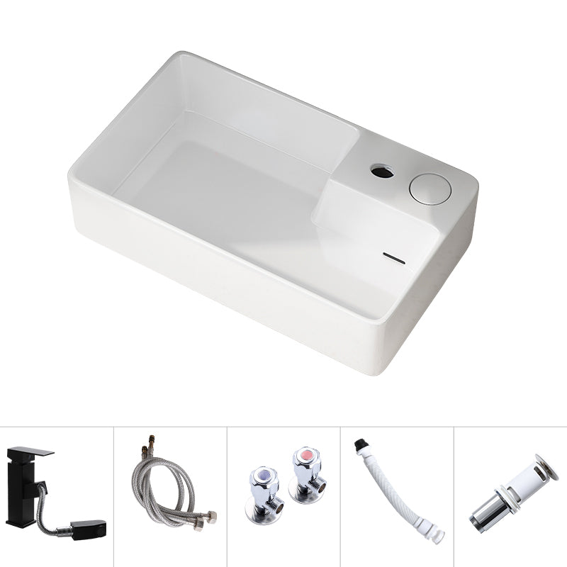 Modern Vessel Bathroom Sink Rectangular Porcelain with Overflow and Faucet Basin Sink