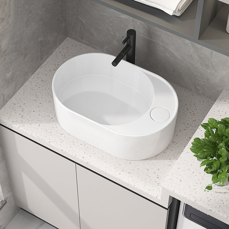 Modern Vessel Bathroom Sink Rectangular Porcelain with Overflow and Faucet Basin Sink