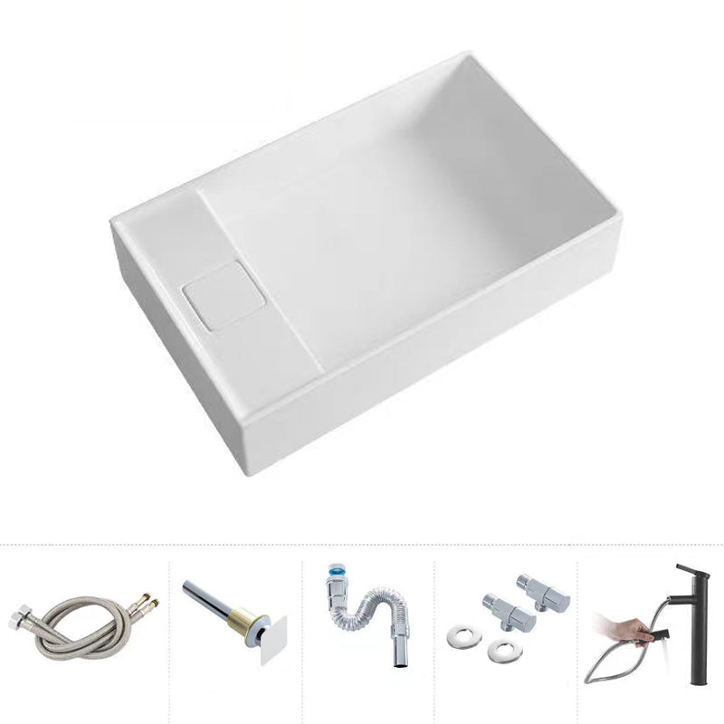 Modern Vessel Bathroom Sink Rectangular Porcelain with Overflow and Faucet Basin Sink