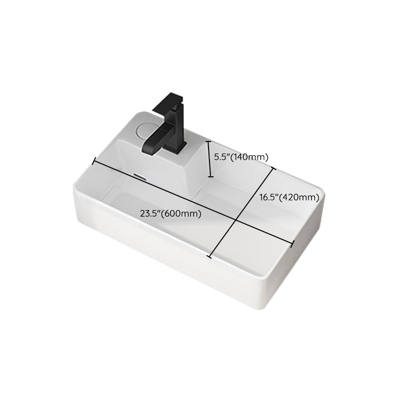 Modern Vessel Bathroom Sink Rectangular Porcelain with Overflow and Faucet Basin Sink