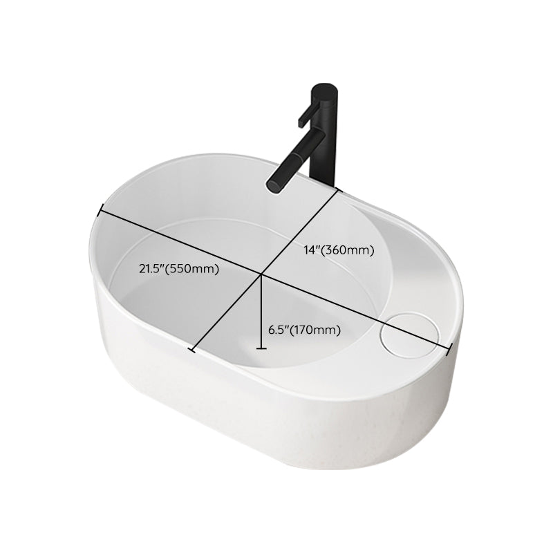 Modern Vessel Bathroom Sink Rectangular Porcelain with Overflow and Faucet Basin Sink