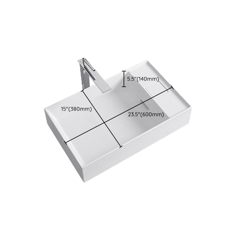 Modern Vessel Bathroom Sink Rectangular Porcelain with Overflow and Faucet Basin Sink