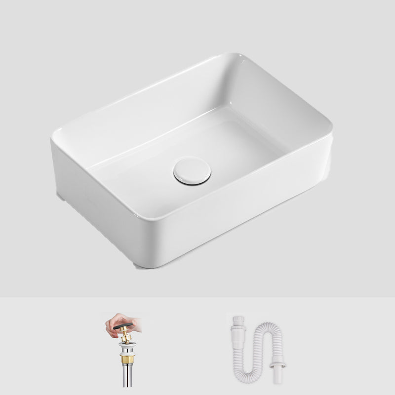 Modern Bathroom Sink Ceramic Oval White Basin Drain Assembly Bathroom Sink