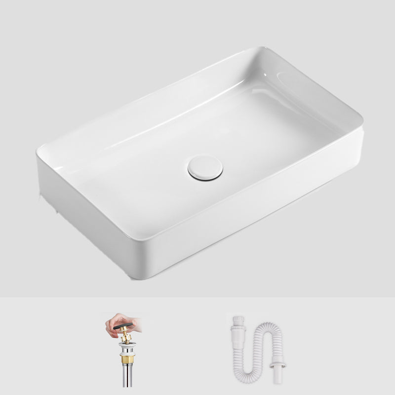Modern Bathroom Sink Ceramic Oval White Basin Drain Assembly Bathroom Sink