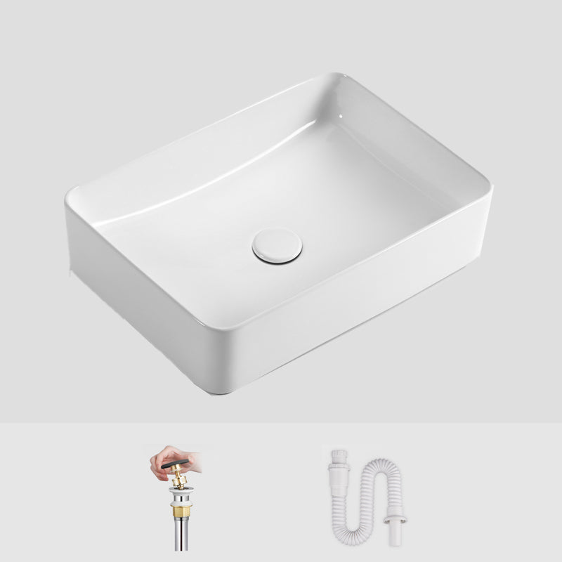 Modern Bathroom Sink Ceramic Oval White Basin Drain Assembly Bathroom Sink