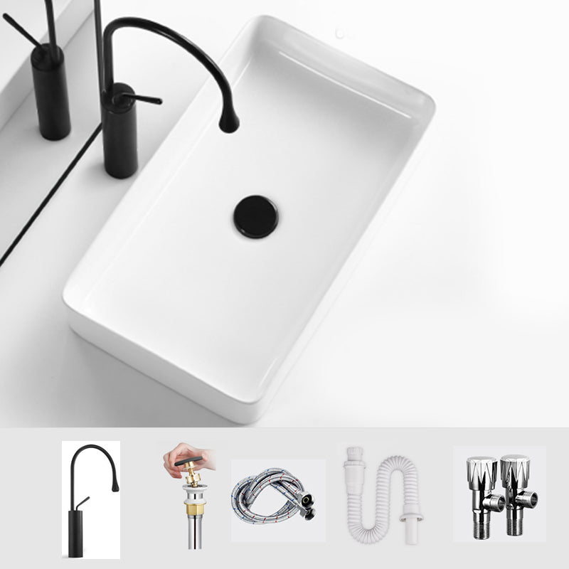 Modern Bathroom Sink Ceramic Oval White Basin Drain Assembly Bathroom Sink