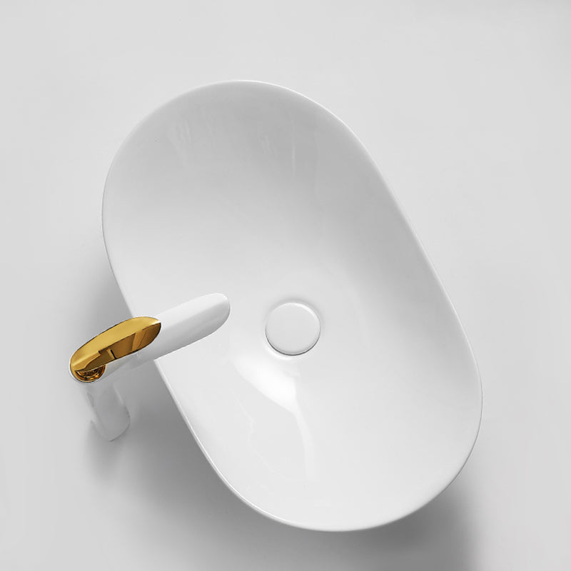 Luxury Bathroom Sink Ceramic Oval White Basin Drain Assembly Bathroom Sink