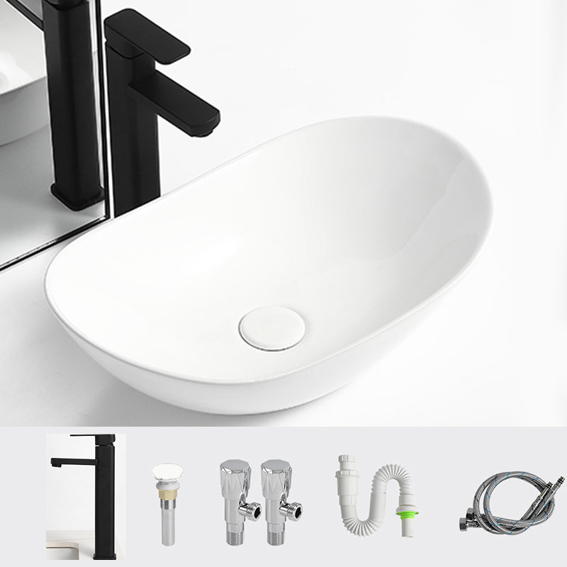 Luxury Bathroom Sink Ceramic Oval White Basin Drain Assembly Bathroom Sink