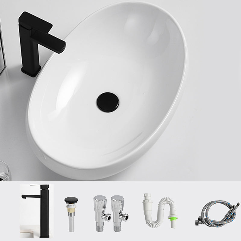 Luxury Bathroom Sink Ceramic Oval White Basin Drain Assembly Bathroom Sink