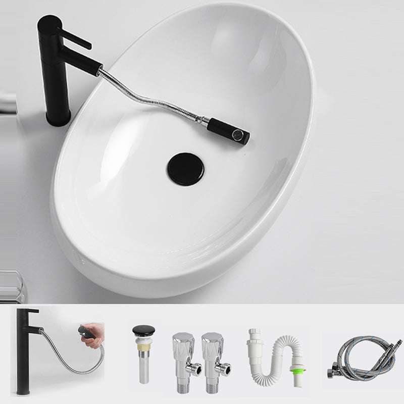 Luxury Bathroom Sink Ceramic Oval White Basin Drain Assembly Bathroom Sink