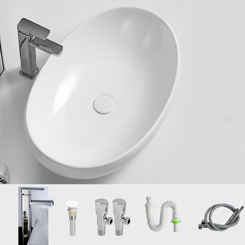 Luxury Bathroom Sink Ceramic Oval White Basin Drain Assembly Bathroom Sink