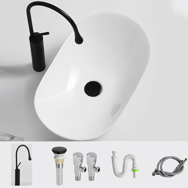 Luxury Bathroom Sink Ceramic Oval White Basin Drain Assembly Bathroom Sink