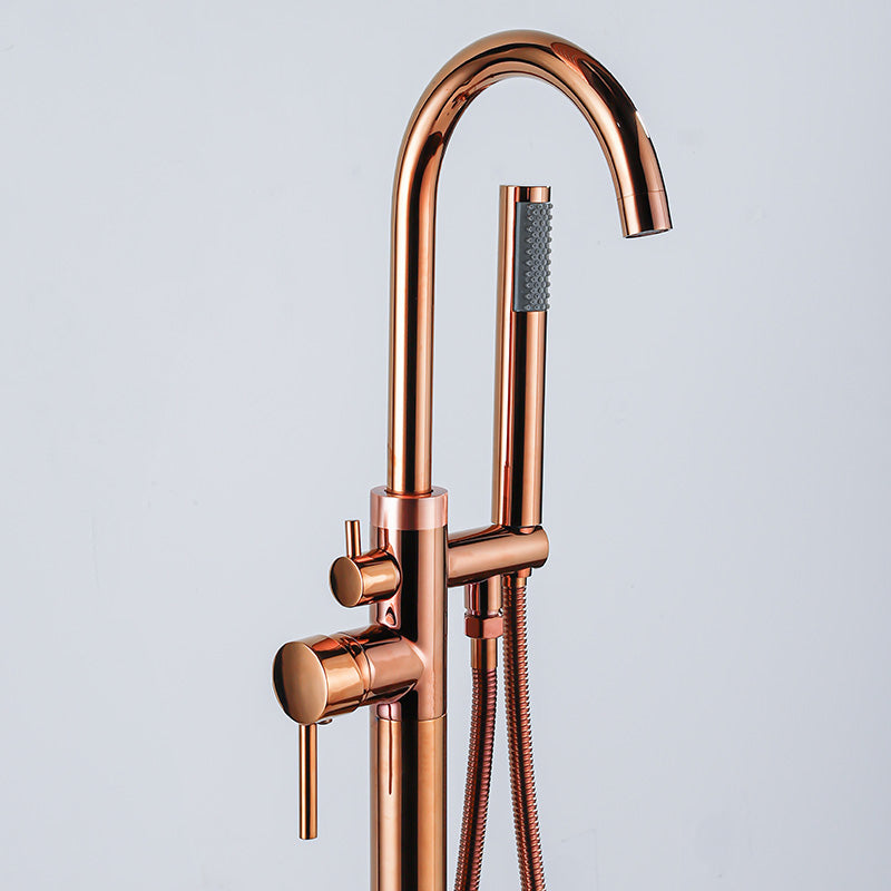 Contemporary Gold Bath Faucet Floor Mounted Full Copper High Arc Tub Faucet Trim