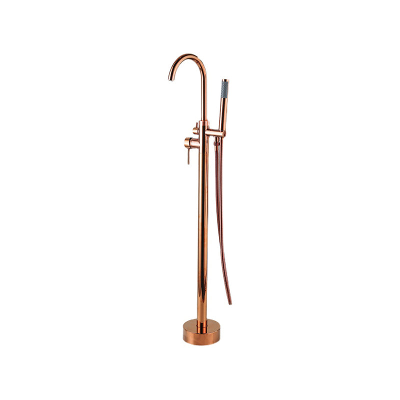 Contemporary Gold Bath Faucet Floor Mounted Full Copper High Arc Tub Faucet Trim
