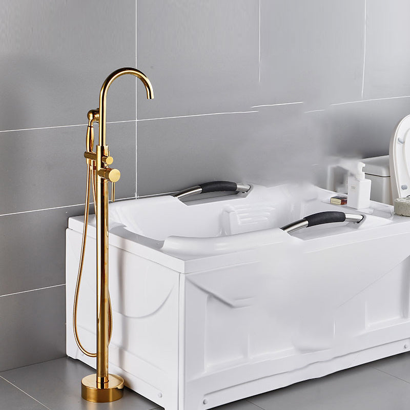 Modern Gold Bath Faucet Trim Floor Mounted High Arc Tub Faucet