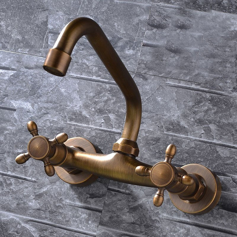 Industrial Tub Spout Trim Wall Mounted Full Copper Dual Cross Handle Low Arc Tub Faucet