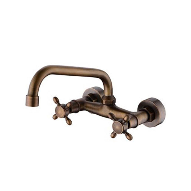 Industrial Tub Spout Trim Wall Mounted Full Copper Dual Cross Handle Low Arc Tub Faucet