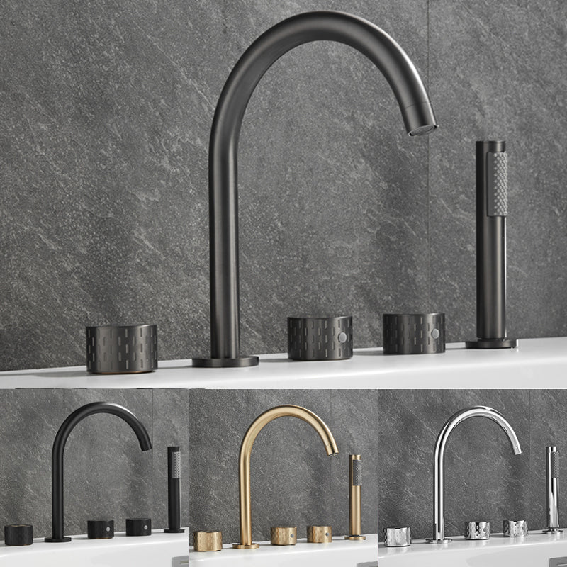 Contemporary Deck Mounted Copper Tub Faucet Low Arc Roman Tub Faucet Set