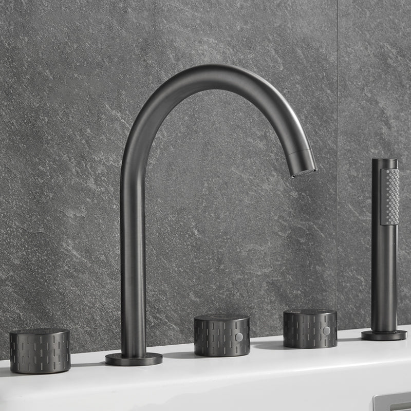 Contemporary Deck Mounted Copper Tub Faucet Low Arc Roman Tub Faucet Set