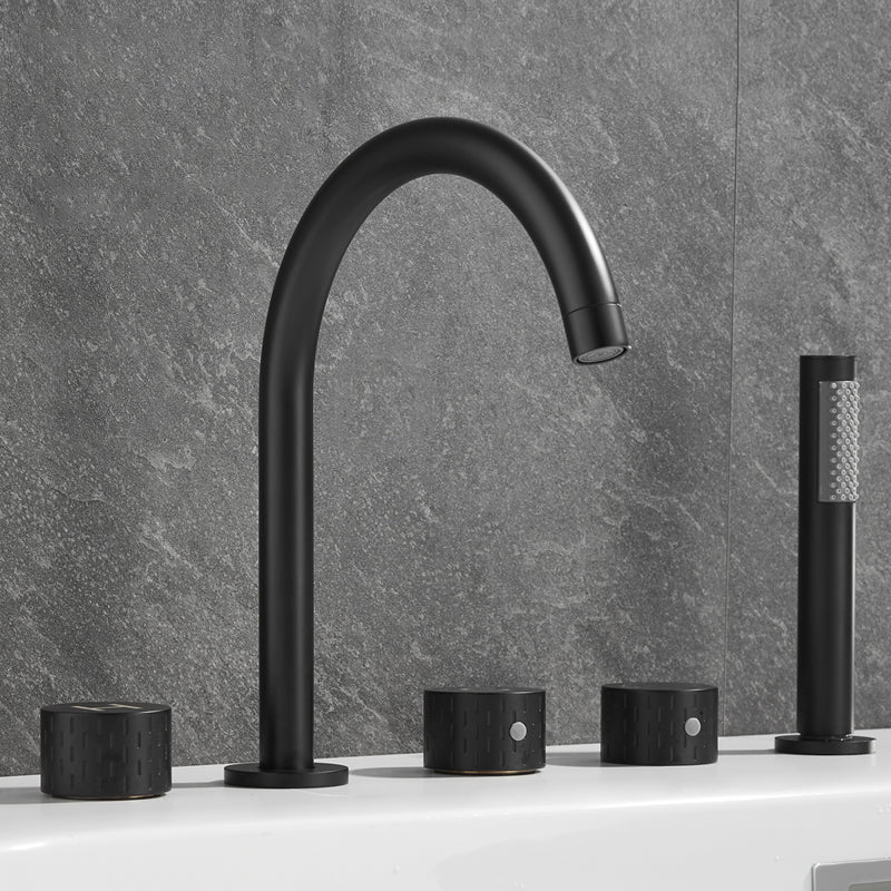 Contemporary Deck Mounted Copper Tub Faucet Low Arc Roman Tub Faucet Set
