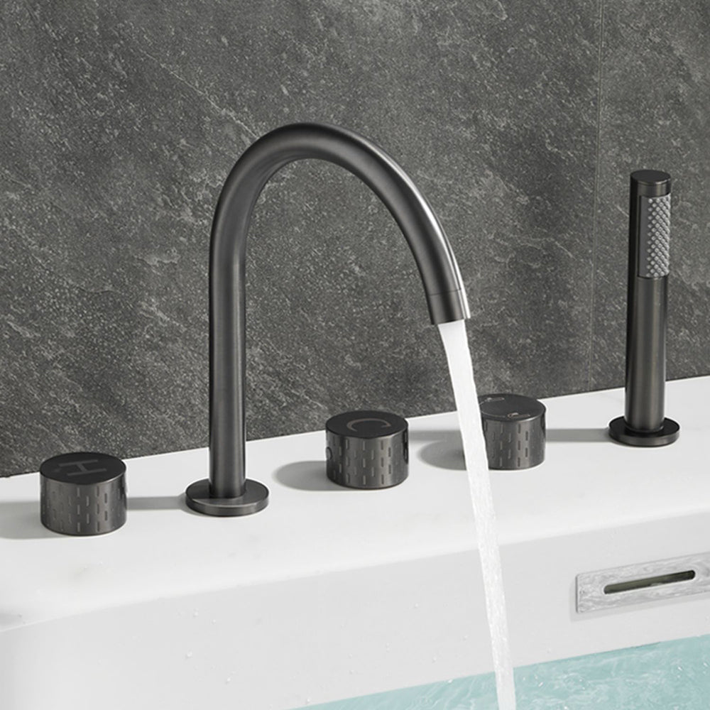 Contemporary Deck Mounted Copper Tub Faucet Low Arc Roman Tub Faucet Set