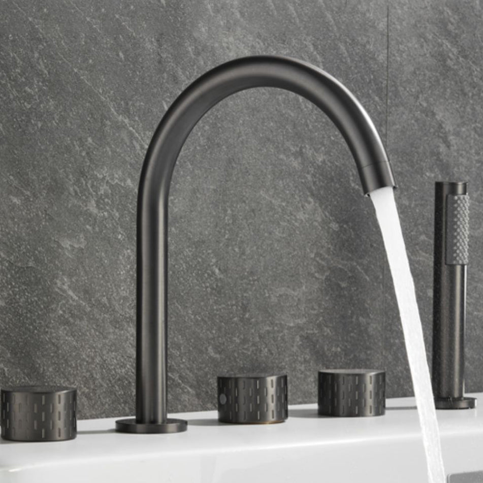 Contemporary Deck Mounted Copper Tub Faucet Low Arc Roman Tub Faucet Set